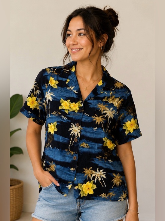 Caribbean Joe Tops - Y2K Caribbean Joe Hawaiian Shirt | Tropical Rayon Button Front Top | Size Large